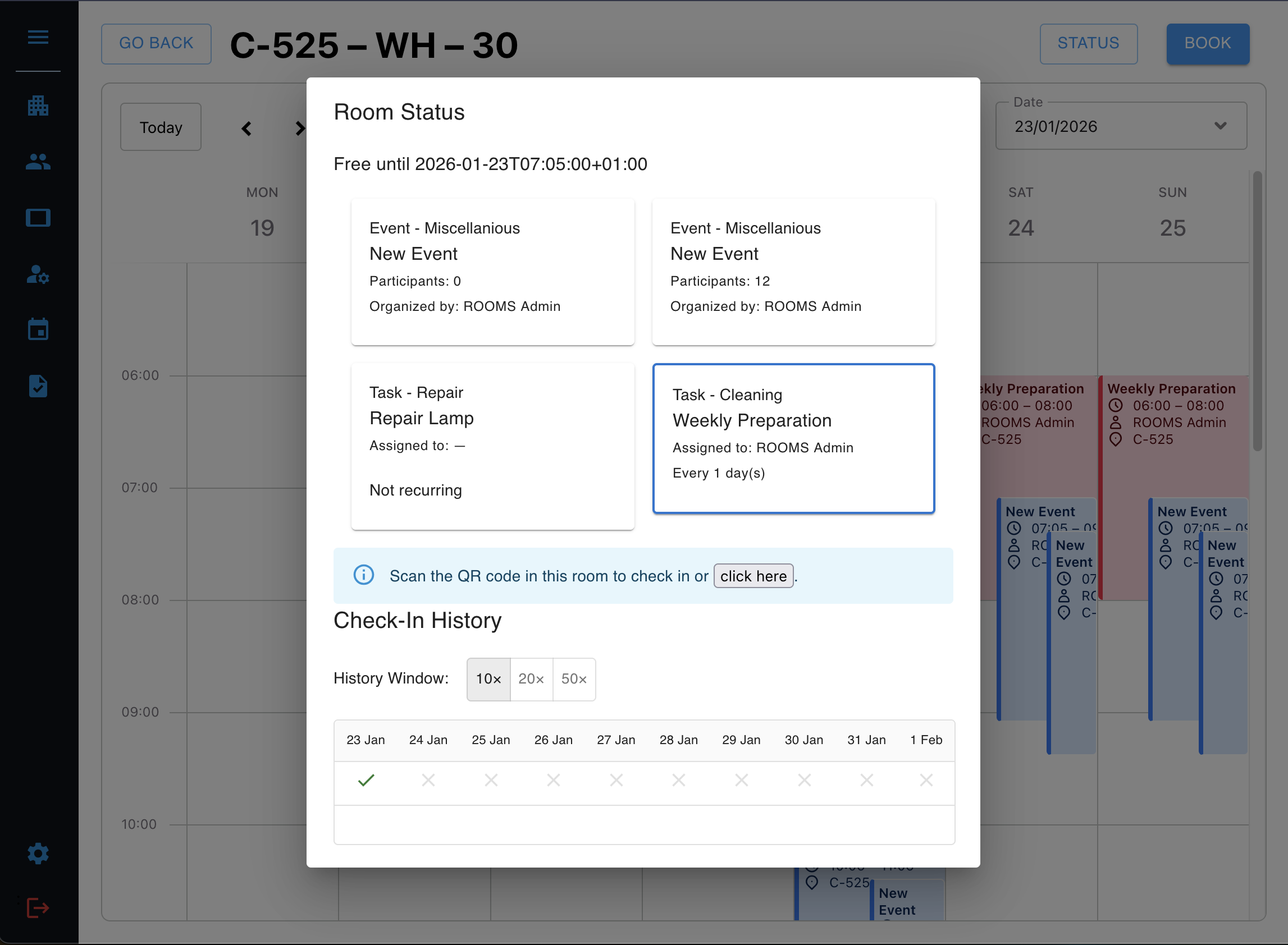 Task with check-in history